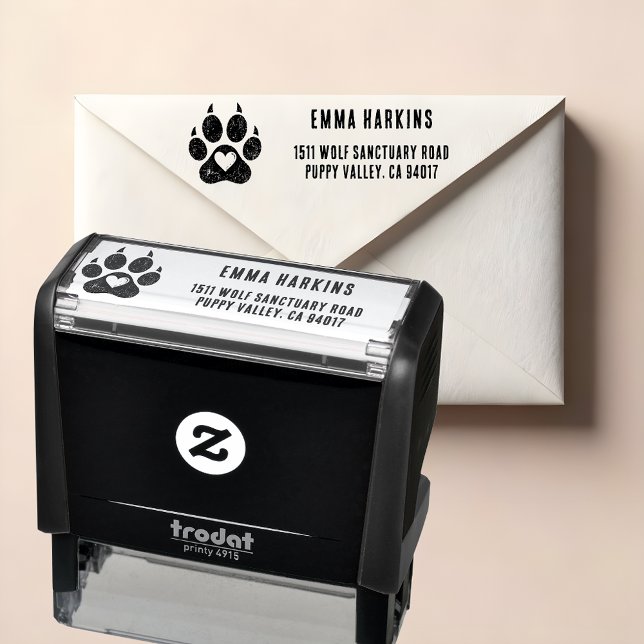 Hundavtryck med hjärta Returadress Självfärgande Stämpel (🐾❤️ Distressed paw print return address stamp – perfect for dog lovers!)