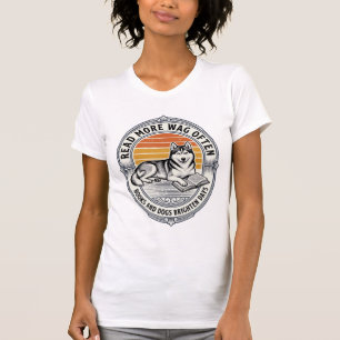 Hundbokälskare skjorta Vintage gravyr Husky Läsare T Shirt