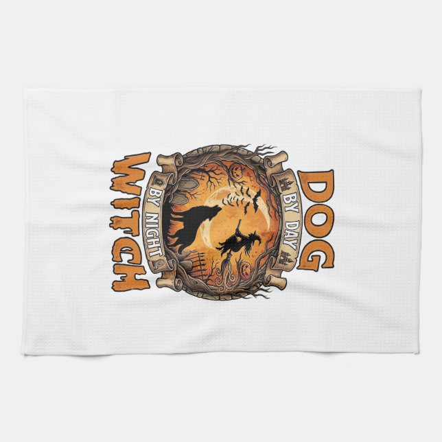 Hunddag Häxdags Halloween Varg Måne Fladdermöss_1 Kökshandduk (Horisontell)