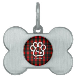 Hunddjursmonogram Namn Tass Hjärta Tartan ID-bricka Husdjur