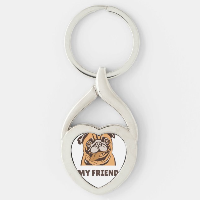Hunden är min vän twisted heart silverfärgad nyckelring (Framsidan)
