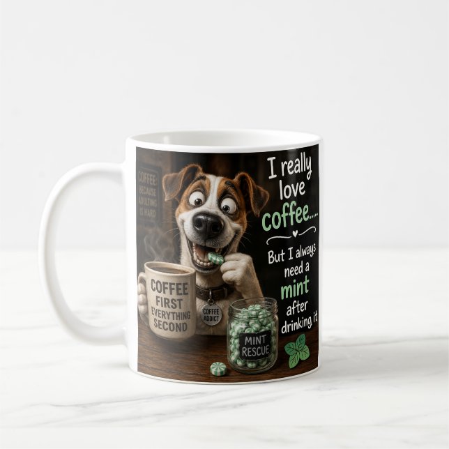Hunden berättar sanningen om att dricka kaffe kaffemugg (Vänster)