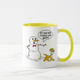 Hunden kissar på snögubbeskämt mugg