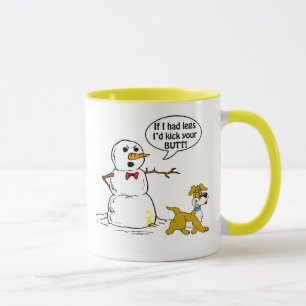 Hunden kissar på snögubbeskämt mugg
