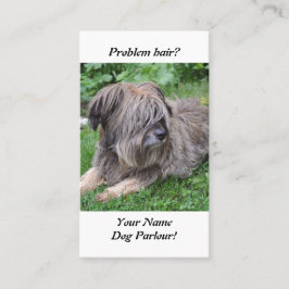 Hunden med hår över den är ögon visitkort