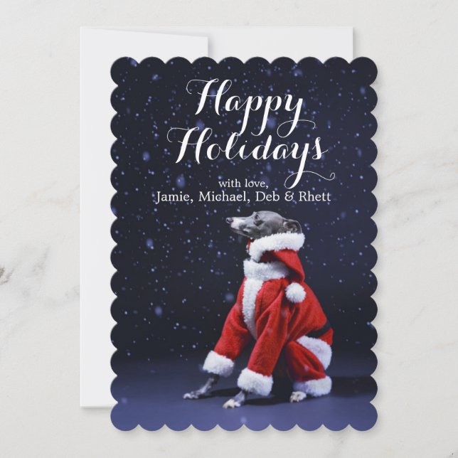 Hunden sitter att sätta på pappa jul julkort (Framsida)