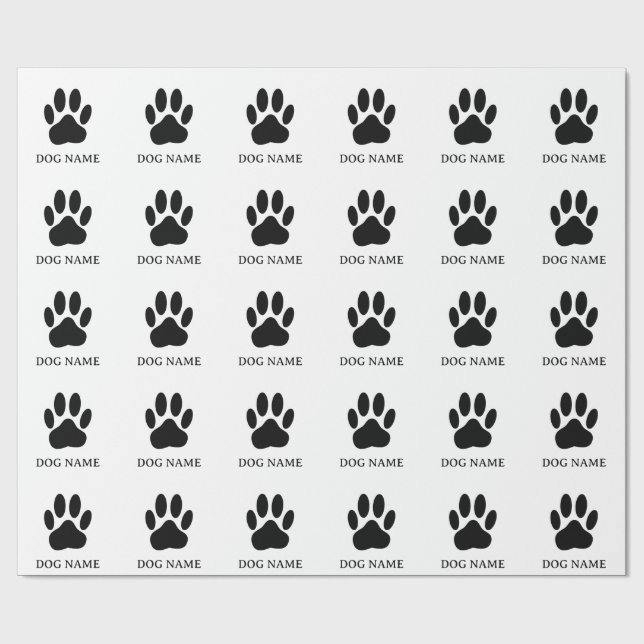 Hundens tassavtryck Svart och vit version redigerb Presentpapper (Platt)