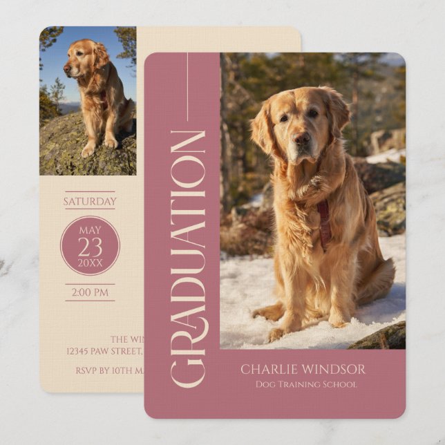 Hundfest Djur Fotos Roséguld Examen Inbjudningar (Fram/baksida)