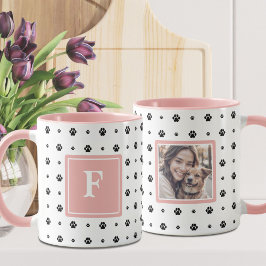Hundförkläde Vitt Rosa Svart Monogram Foto Mugg