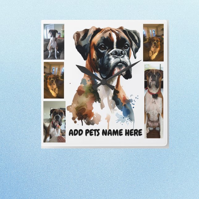 Hundfoto Boxer Anpassa Fyrkantig Klocka ( Wall art to customize)