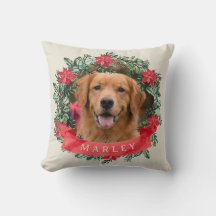 Hundfoto och namn Poinsettia Krans Jul Plaid