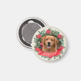 Hundfoto och namn Poinsettia Krans Julpresent Magnet