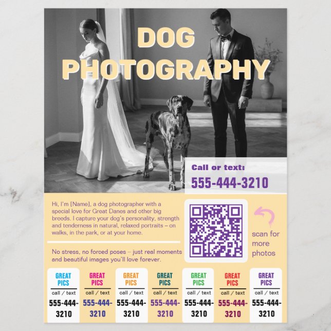 Hundfotograf Flyer färgrik gul  (Framsidan)