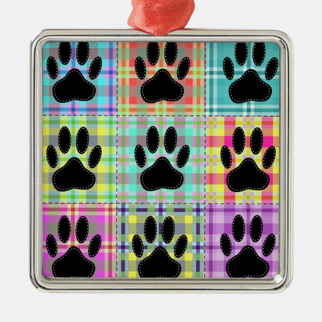 Hundfotsmönstrad Quilt Julgransprydnad Metall (Framsidan)