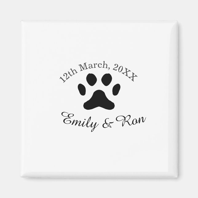 Hundfötter svart husdjur bröllop par namn datum ro magnet (Framsidan)