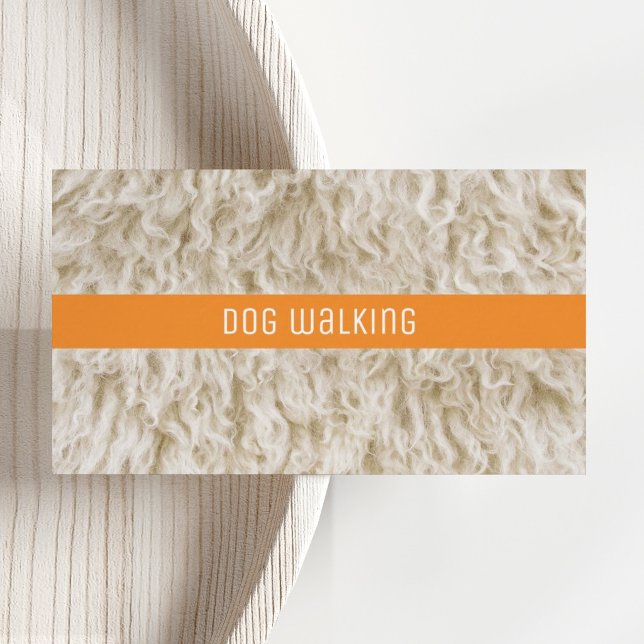 Hundfrisör Affärskort Modern Djur Spa Salong Visitkort (Modern Pet grooming Services Business Card with white dog fur photo, vibrant orange and cute font.)