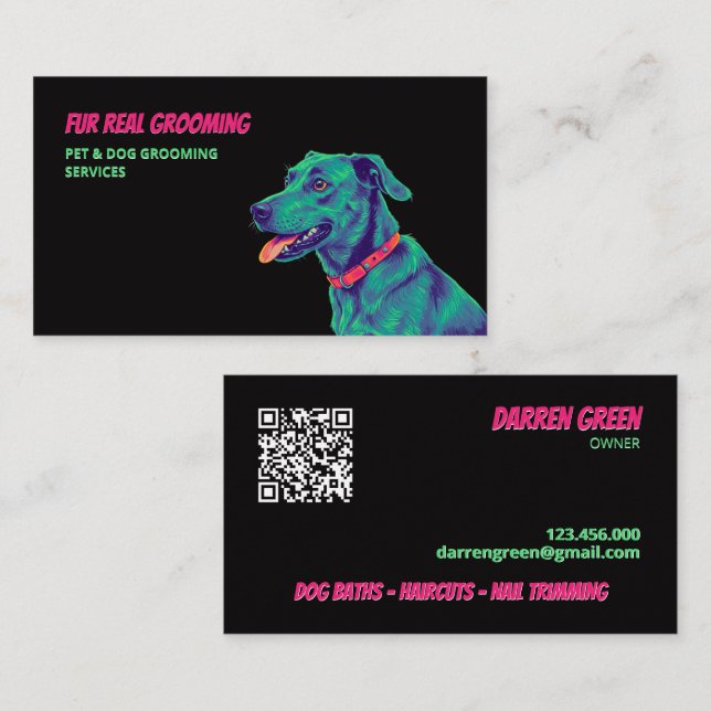 Hundfrisör Hundvård QR Visitkort (Fram/baksida)