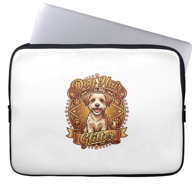 Hundhår är glitter fluffigt guld band_1 laptop fodral (Framsidan)