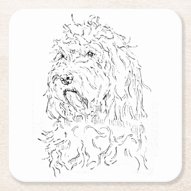Hundillustration, söt konst Cockapoo Underlägg Papper Kvadrat (Framsidan)