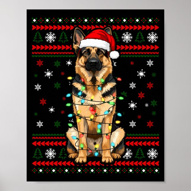 Hundjul, tysk herde julbelysning ful poster (Framsidan)