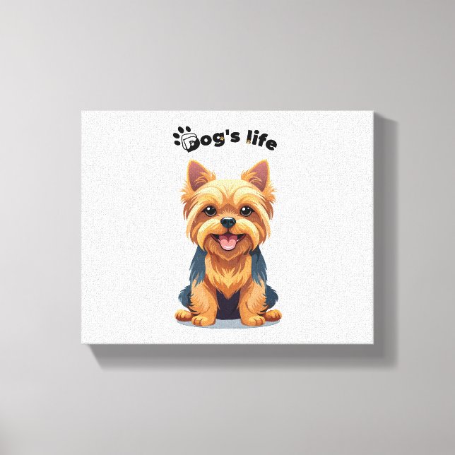 Hundliv Kul Yorkshire Terrier Illustration Canvastryck (Framsida)