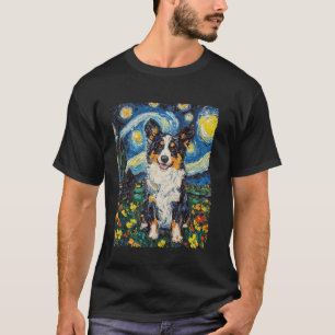 Hundmålning Van Gogh Stjärnklar Natt T Shirt