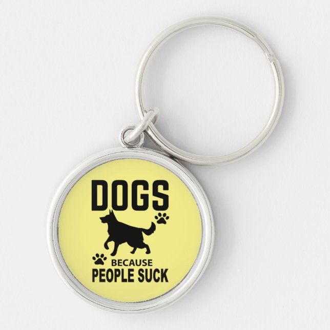 Hundmamma Introvert Hatande Söt Tysk Shepherd   Rund Silverfärgad Nyckelring (Framsidan)