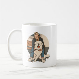 Hundmamma kramar fluffig valp Söt husdjursstund Kaffemugg