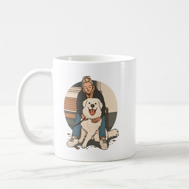 Hundmamma kramar fluffig valp Söt husdjursstund Kaffemugg (Vänster)