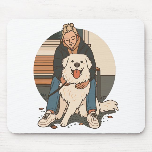 Hundmamma kramar fluffig valp Söt husdjursstund Musmatta (Framsidan)