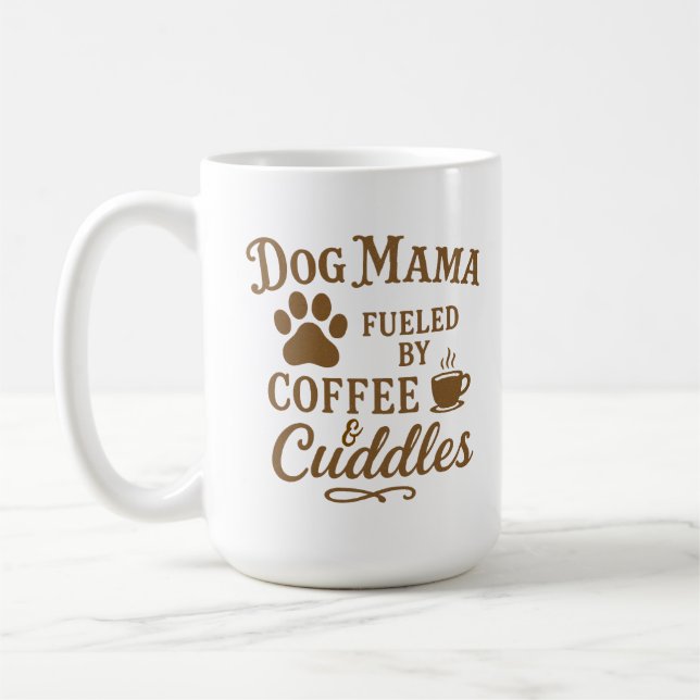 Hundmamma-mugg – Drivs av kaffe och kramar – Brun Kaffemugg (Vänster)