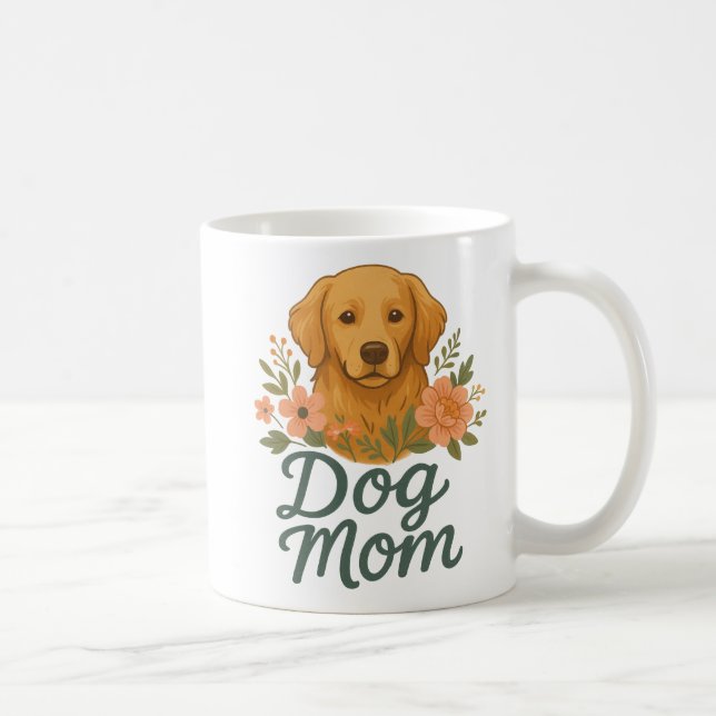 Hundmamma-mugg – Guldig Retriever Blommig Design – Kaffemugg (Höger)