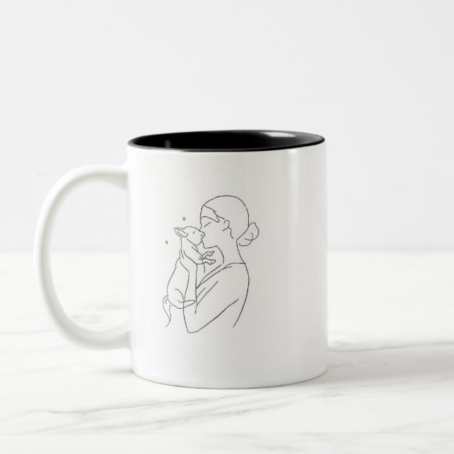 Hundmamma present Kaffemugge Minimalistisk Linje K Två-Tonad Mugg (Vänster)