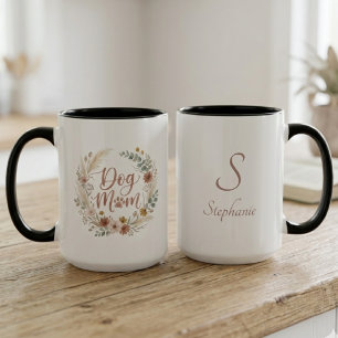 Hundmamma Räddning Boho Blommig Krans Tåavtryck Mugg