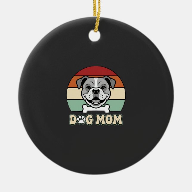 Hundmamma Retro Bulldog Vector Julgransprydnad Keramik (Framsidan)