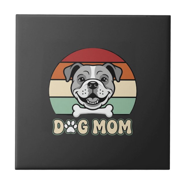 Hundmamma Retro Bulldog Vector Kakelplatta (Framsidan)