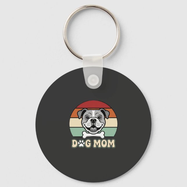 Hundmamma Retro Bulldog Vector Nyckelring (Framsida)