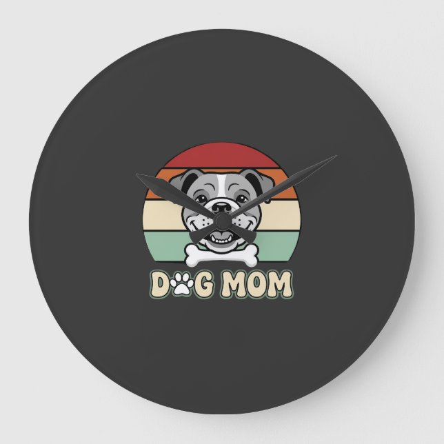 Hundmamma Retro Bulldog Vector Stor Klocka (Framsida)