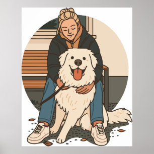 Hundmamma som kramar fluffig valp Söt husdjursstun Poster