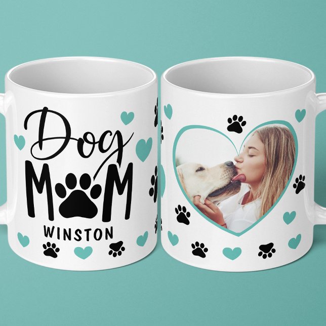 Hundmamma Tass Teal Hjärtan Personlig Foto Kaffemugg (Skapare uppladdad)
