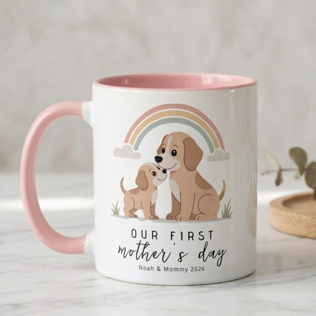 Hundmamma Valp Första Mors Dag Mjuk Pastellkonst Mugg (Skapare uppladdad)