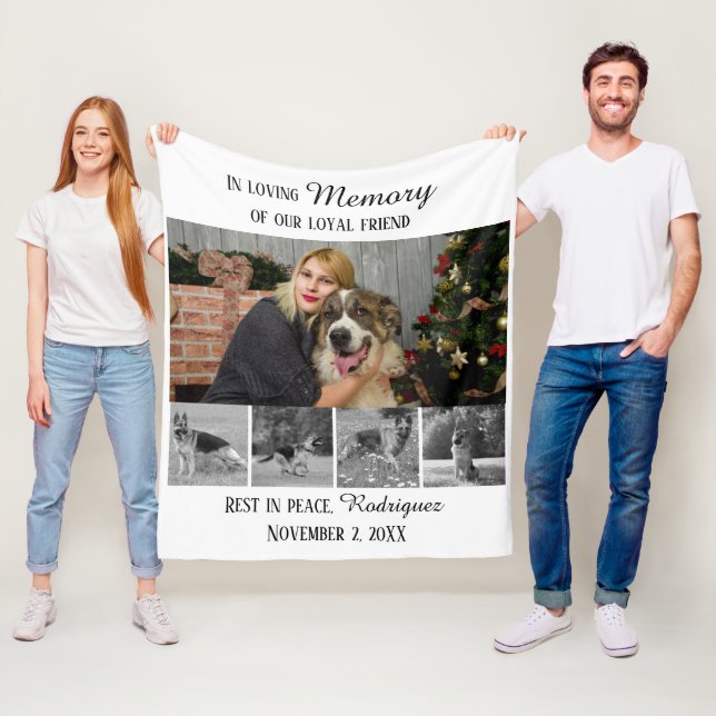 Hundminnesmärke 5 Fotokollage Husdjurshyllning Fleecefilt (På plats)