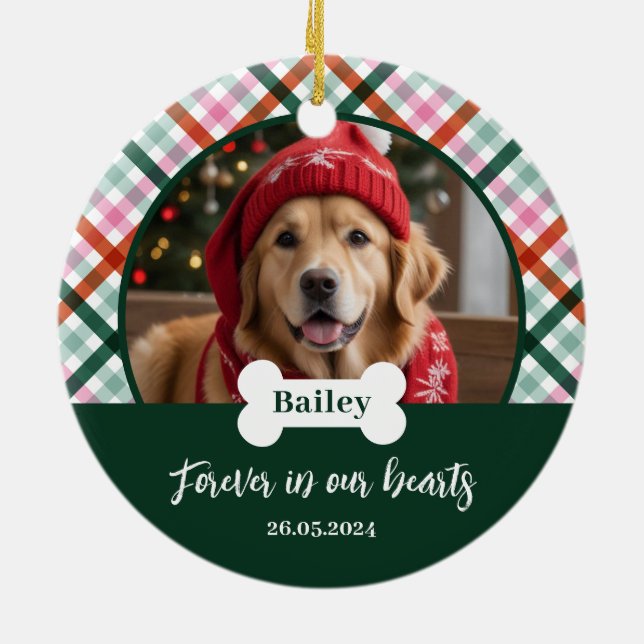 Hundminnesmärke Fotoornament Julgransprydnad Keramik (Baksidan)