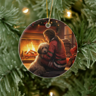 Hundminnesmärke,  Papillon-mamma present Julgransprydnad Keramik