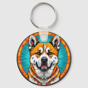 Hundporträtt med mosaik-inspirerad bakgrund nyckelring