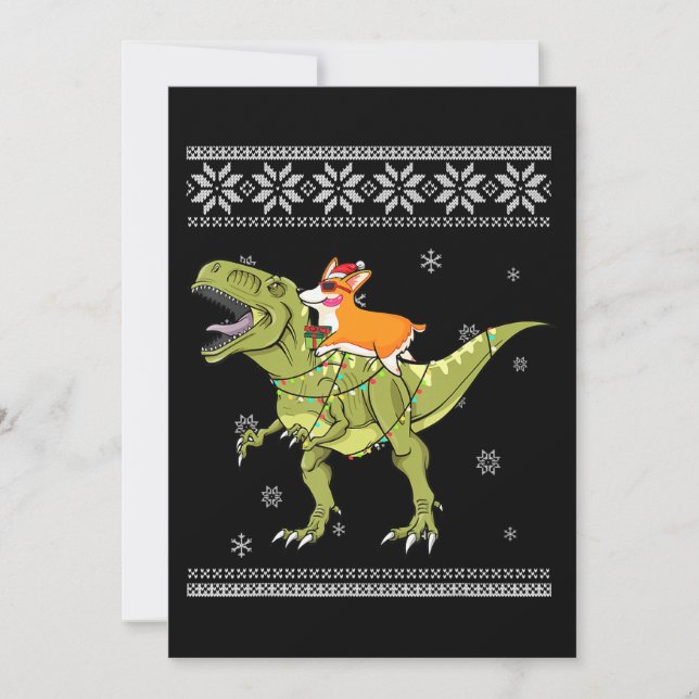 Hundpresent | Corgi Ridning T Rex Dinosaur Jul Inbjudningar (Framsida)