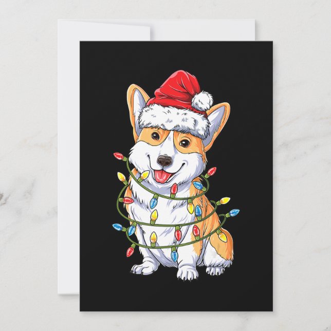 Hundpresent | Corgi Tomte Julgran Ljussättning Jul Inbjudningar (Framsida)
