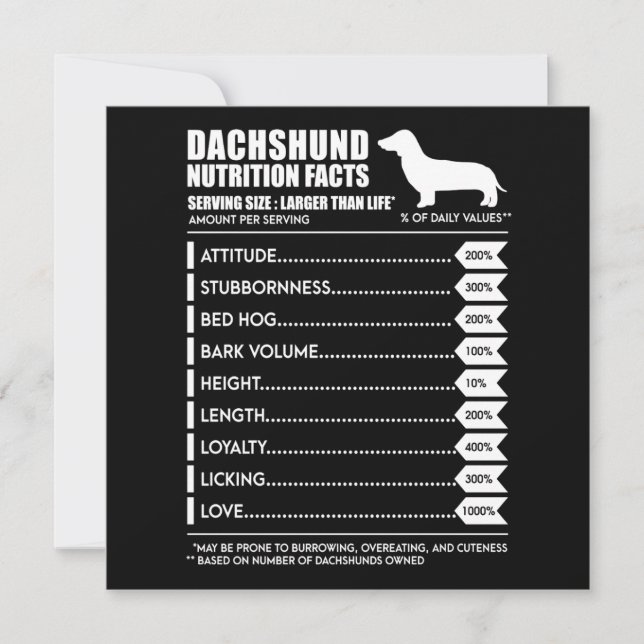 Hundpresent | Dachshund Näringsfakta Inbjudningar (Framsida)