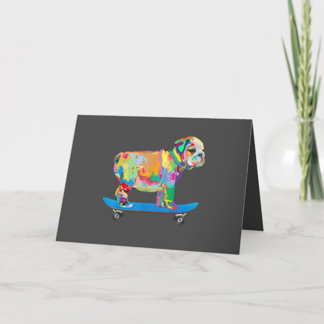 Hundpresent | Färgrik Cool Bulldog Gammal Skateboa Helgkort (Framsida)