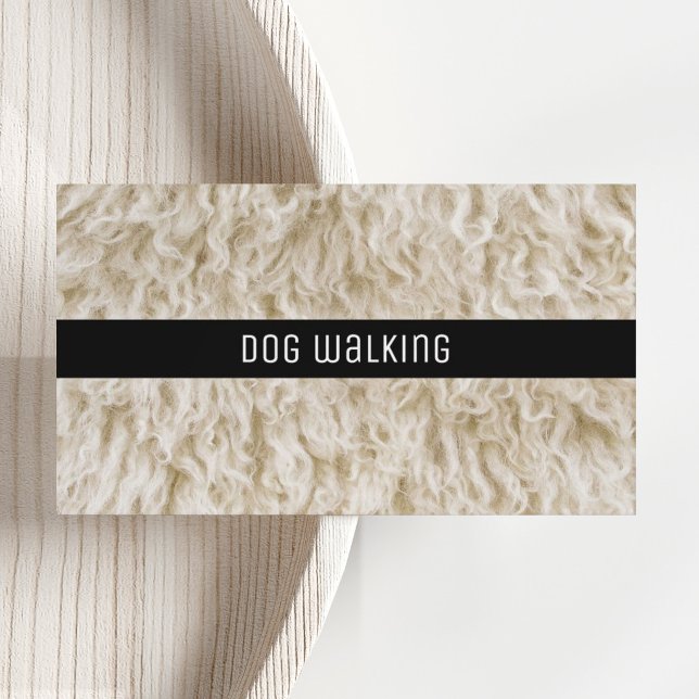 Hundpromenad Affärskort Minimalt Enkelt Modernt Visitkort (Dog walking Business Cards in professional minimalist monochrome Black & White and animal fur photo.)